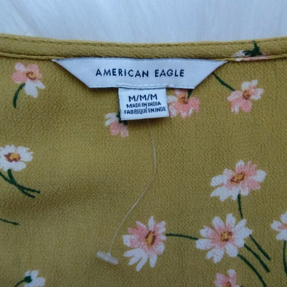 American Eagle Women's Dress V-Neck Floral Bohemian Short Shirred Casual Size M - Picture 8 of 12